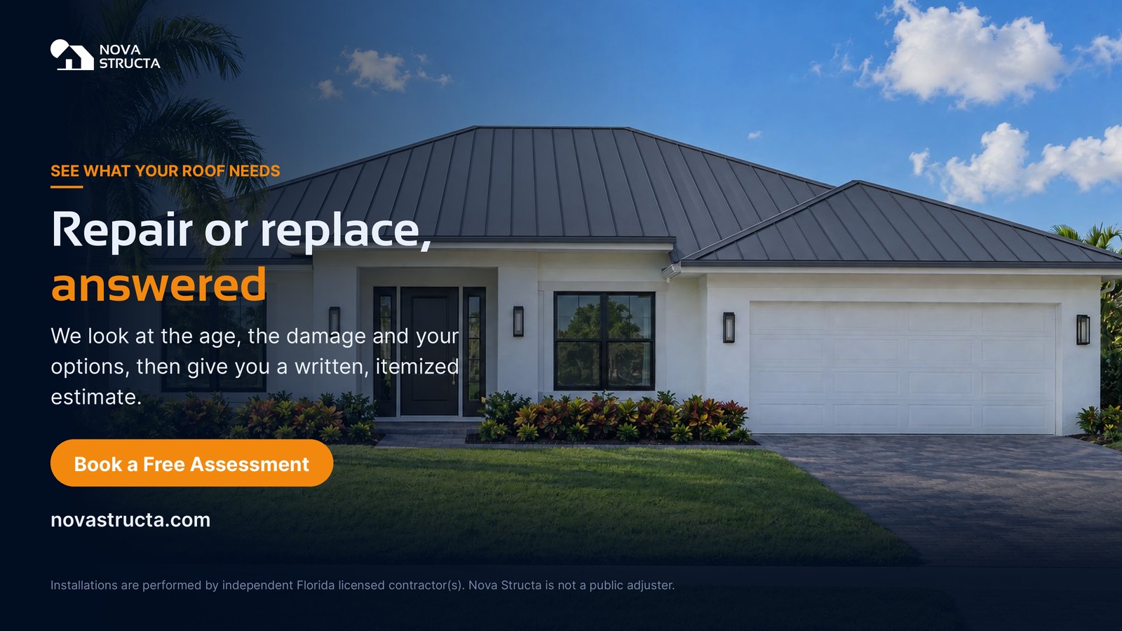 Repair or replace, answered: we look at the age, the damage and your options, then give you a written, itemized estimate