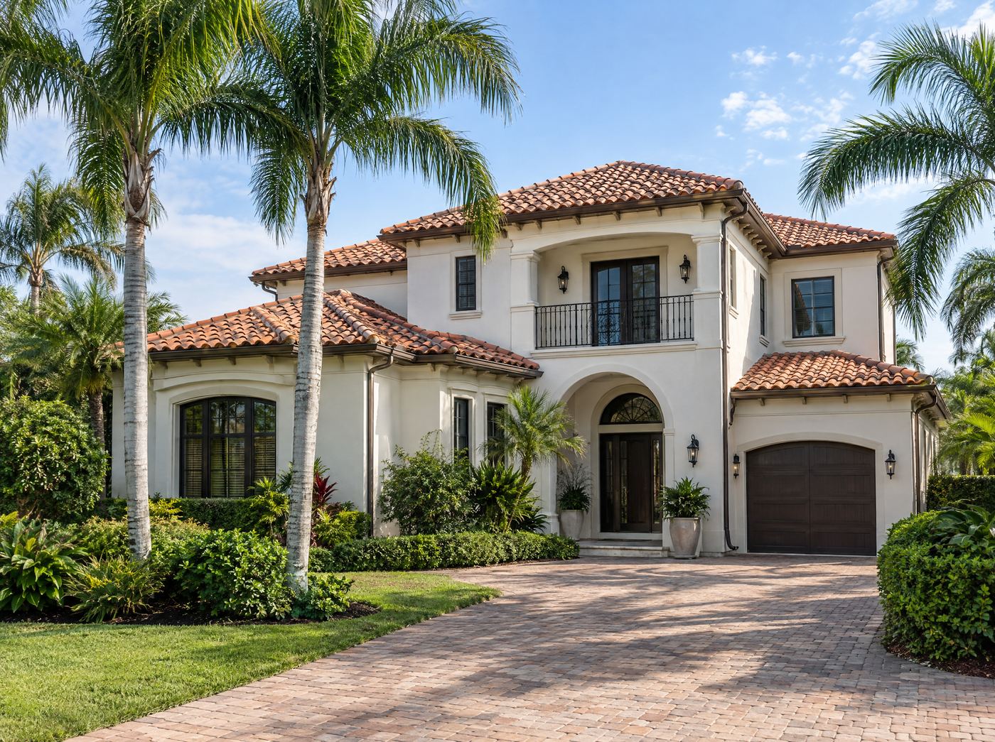 A two-story Mediterranean style Florida home with a new terracotta clay barrel tile roof